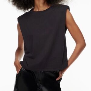 Babaton Aritzia black shoulder pad top boxy fit women’s S small sleeveless tee